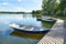 Landscape with pier of pleasure boats on Lake Valdai