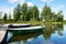 Landscape with pier of pleasure boats on Lake Valdai