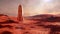 Landscape on planet Mars, rocket landing on the red planet`s surface 3d space rendering