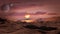 Landscape on planet Mars, scenic desert and rock on the red planet.The sun rises over the horizon.Sunrise.Alien landscape.Elements