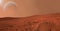 Landscape on planet Mars,scenic desert scene on the red planet.3d illustration.Red planet. Martian surface dust atmosphere.Earth-