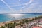 Landscape of Playa del Arenal beach, Ballermann coast by shiny blue sky in Spain