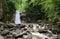 The landscape of Pruncea waterfall and the Casoca river in the Buzau mountains, Romania. A beautiful cascade in the forest