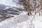 Landscape with Pyrenees Mountains in Andorra , Grandvalira ski area in El Tarter one winter day