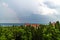 Landscape with a rainbow, sunset sky and Black Sea, Crimea