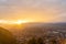 Landscape with Rasnov town at sunset