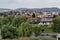 Landscape of Residential district and river valley Bregalnica with place for relax and trees, town Delchevo