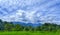 Landscape of Ricefields with Hills, Cloud and Trees