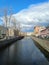 Landscape of river, buildings and sky