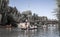 Landscape of river Cam, old bridges view and punting boats , UK