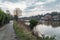 Landscape of River Dee in front of Chester town and Queens Park Bridge