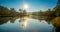 Landscape of river and forest in fall