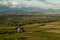 Landscape with river and mountains over swamp area