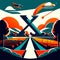Landscape with road and airplanes. Vector illustration in flat style. generative AI