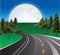 Landscape road Beautiful moon rising, highways road in rural scene