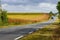 Landscape of road and countryside in the Pays de la Loire