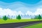 Landscape road vector background, Flat Cartoon natural landscape with road