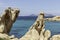 Landscape of rock formations in the sea shore of Cala Girgolu, San Teodoro, Sardinia, Italy
