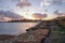 Landscape of rock harbour during sun setting time