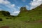 The landscape of rocks of Faerie Castle Castle Ewen at the Fairy Glen in Isle of Skye in Scotland with stone circle