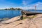 Landscape with rocks and landing stage on the island Slado in Sweden