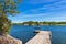 Landscape with rocks and landing stage on the island Slado in Sweden