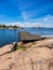 Landscape with rocks and landing stage on the island SladÃ¶ in Sweden