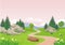 Landscape with rocky hill, Lovely and cute scenery cartoon design.