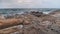 Landscape Of Rocky Sea Shore.  Long exposure rock and coast