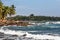 Landscape rocky tropical beach.