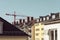 Landscape of the roofs of residential buildings on a sunny day