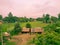 Landscape of Rural Area in India. Indian Villages, farms, meadows, sheds