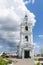 Landscape with the Russian Orthodox Church and cloudy sky. Russian village church.