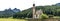 Landscape with San Giovanni or St Johann in Ranui chapel, Funes Valley, Dolomites Alps, Italy isolated on white background