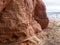 Landscape with sandstone cliff fragments on blurred background