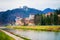 Landscape with Savinja River and Celje castle in Slovenia