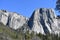 Landscape of scenic granite face mountain cliff in Yosemite Valley, California