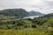 Landscape of Scottish nature, green hills and Loch Shiel lake near Glenfinnan lookout in Scotland