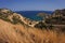 Landscape with sea bay on island of Aegina in Saronic Gulf, Greece