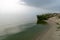 Landscape with sea and sand dune shore, shore slip, calm water, Curonian Spit, Nida