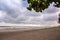 Landscape sea , sandy beach and sky overcast with clouds before raining background