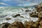 Landscape on the sea, surf on the rocky coast, Crimea, Sudak
