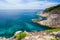 Landscape sea view at day timing with foreground stone of mountain