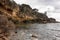 Landscape of Shelley Cove near Bunker Bay, Eagle Bay in Western Australia with rocky beach in overcast weather