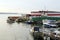 Landscape with ships and fishing boats near the wharf