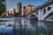 Landscape shot of the city of Calgary with the Centre Street Bridge, Canada