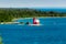 Landscape shot of the original lighthouse of Mackinac Island on a sunny day