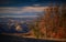 Landscape shot of an overview langhe piedmont italy with a clear white sky in the background