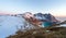 Landscape shot from Ryten towards Kvalvika beach in Lofoten island