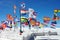 Landscape shot of various country flags floating in the sky in Bolivia
